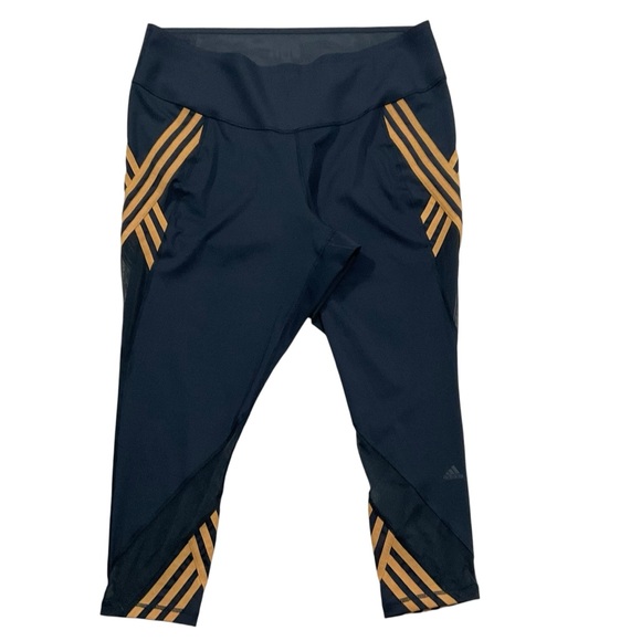 Adidas X Ivy Park Black Gold Striped Capri Leggings 3X High Rise Mesh Panel NWOT - Picture 1 of 11